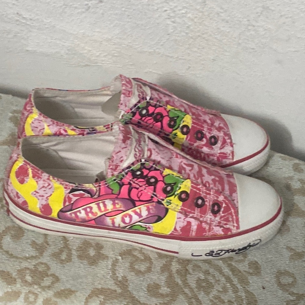 Ed Hardy low slip-on sneakers sz6+💀cap💚🧡Almay Goddess Gloss - Picture 3 of 17